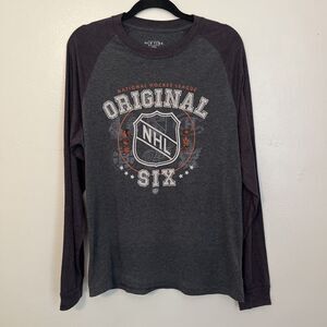 NHL Old Time Hockey Original Six Raglan Long Sleeve Crewneck Tee, Gray- Medium